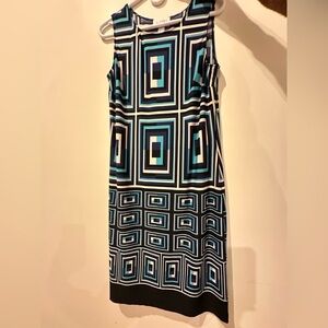 Joseph Ribkoff Geometric Square-Print Midi Dress in Blue, Black, White